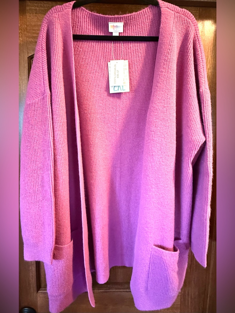 LuLaRoe Essential Cardigan 2XL NWT Orchid Pink Chunky Knit Open Front Pockets